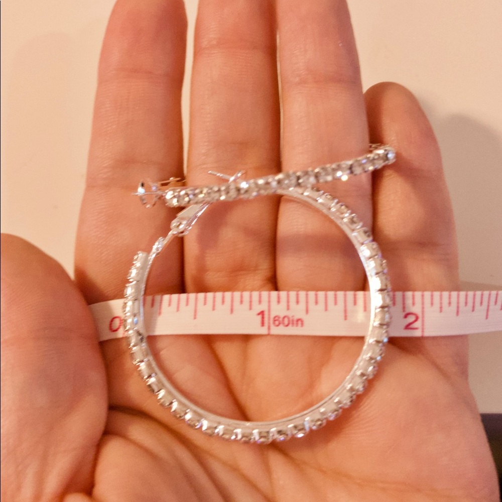 NEW!💙💎CRYSTAL STUDDED HOOPS!💎💙VERY PRETTY! BIG - Picture 7 of 8